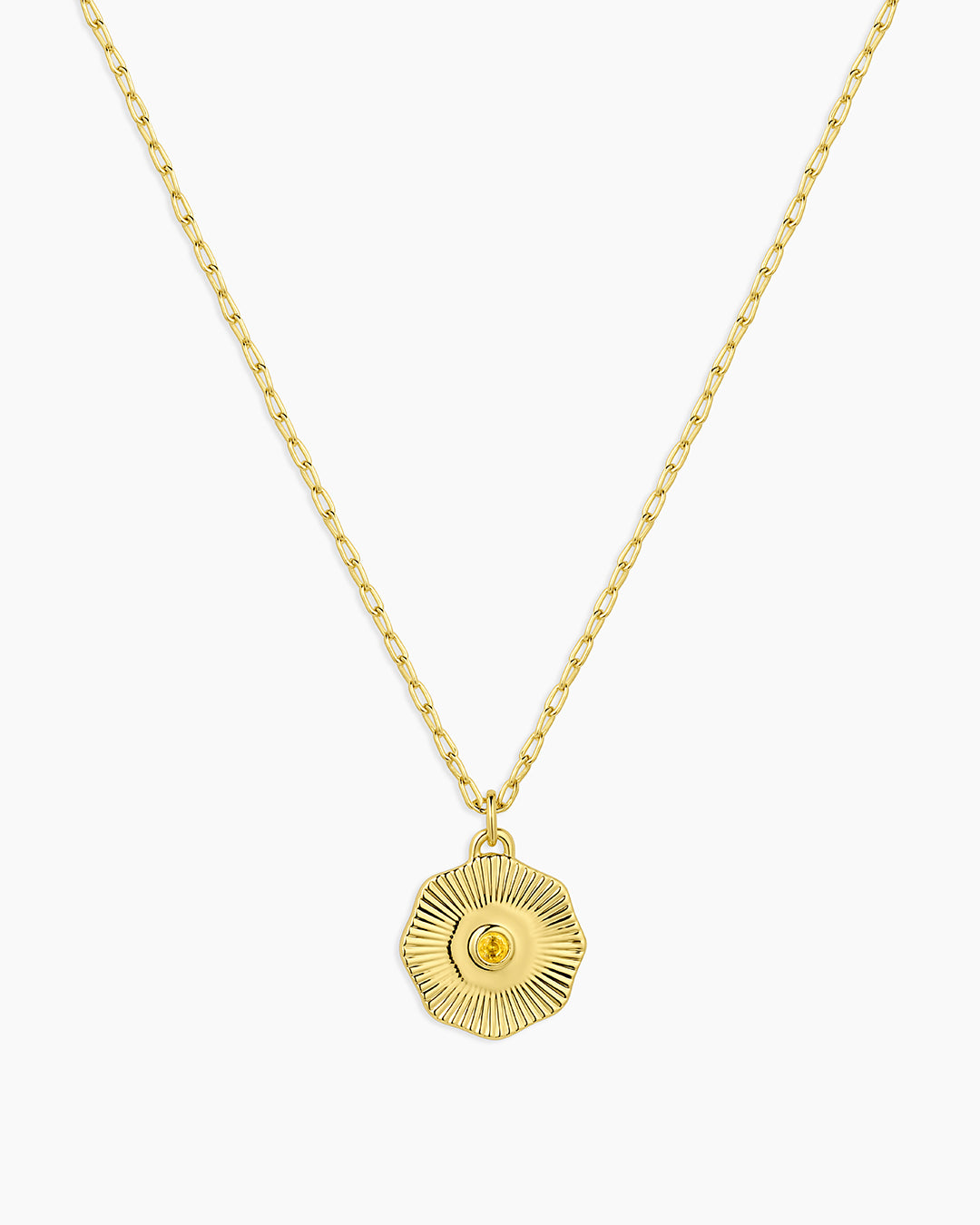 Birthstone Coin Necklace || option::18K Gold Plated, Citrine - November