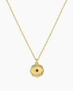 Birthstone Coin Necklace || option::18K Gold Plated, Garnet - January