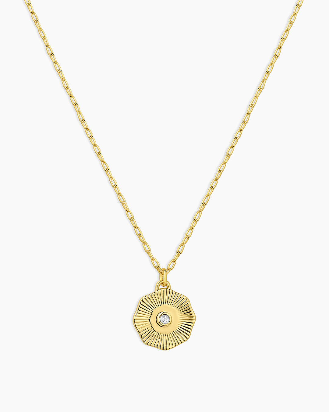Birthstone Coin Necklace || option::18K Gold Plated, White Topaz - April