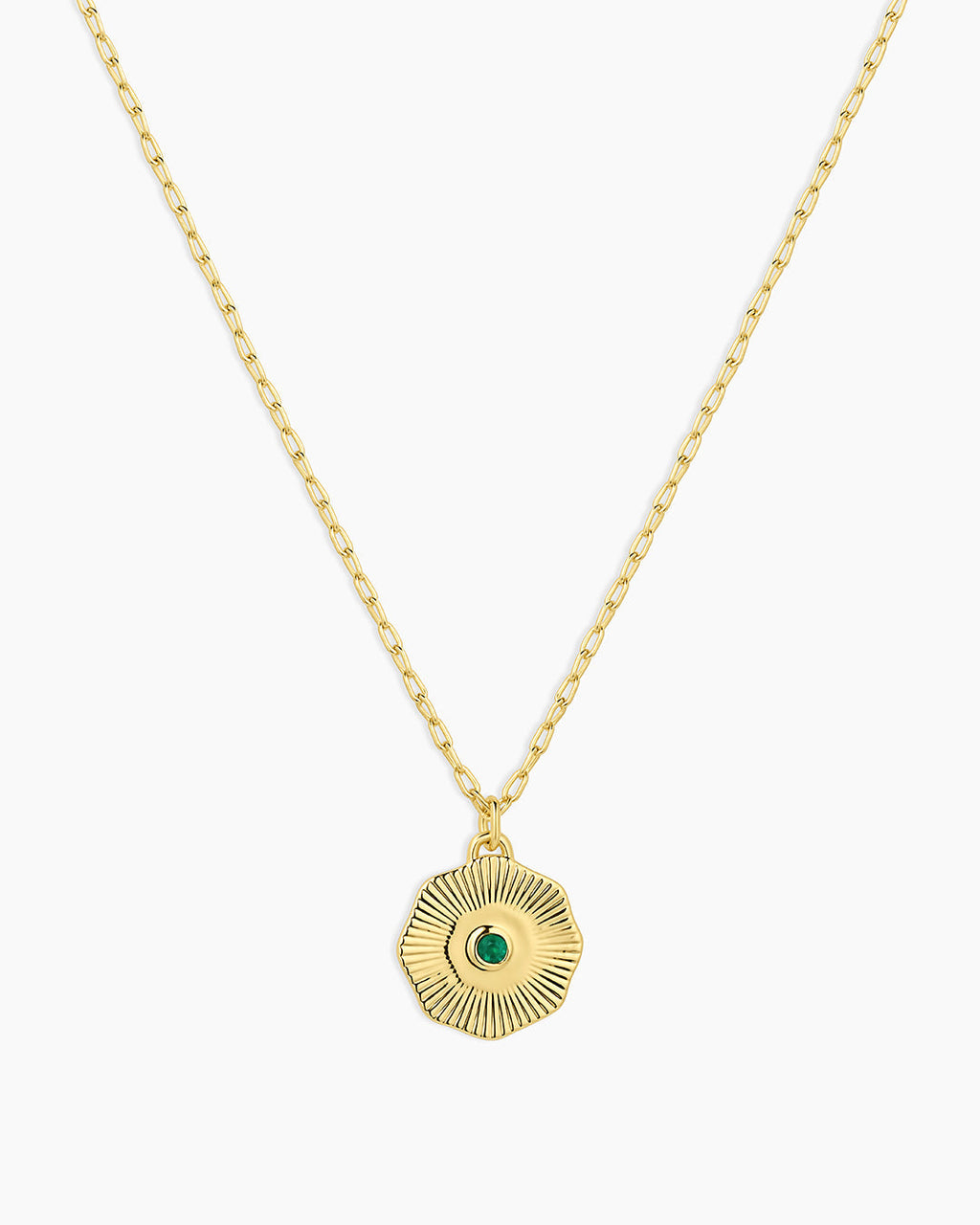 Birthstone Coin Necklace || option::18K Gold Plated, Green Agate - May