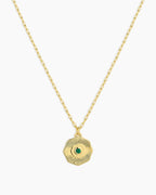 Birthstone Coin Necklace || option::18K Gold Plated, Green Agate - May