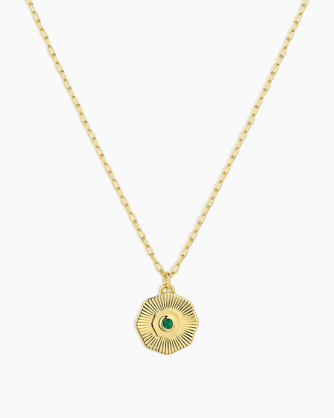 Birthstone Coin Necklace || option::18K Gold Plated, Green Agate - May