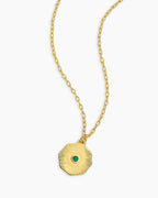 Birthstone Coin Necklace || option::18K Gold Plated, Green Agate - May