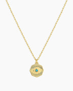 Birthstone Coin Necklace || option::18K Gold Plated, Turquoise - December