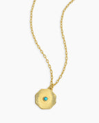 Birthstone Coin Necklace || option::18K Gold Plated, Turquoise - December
