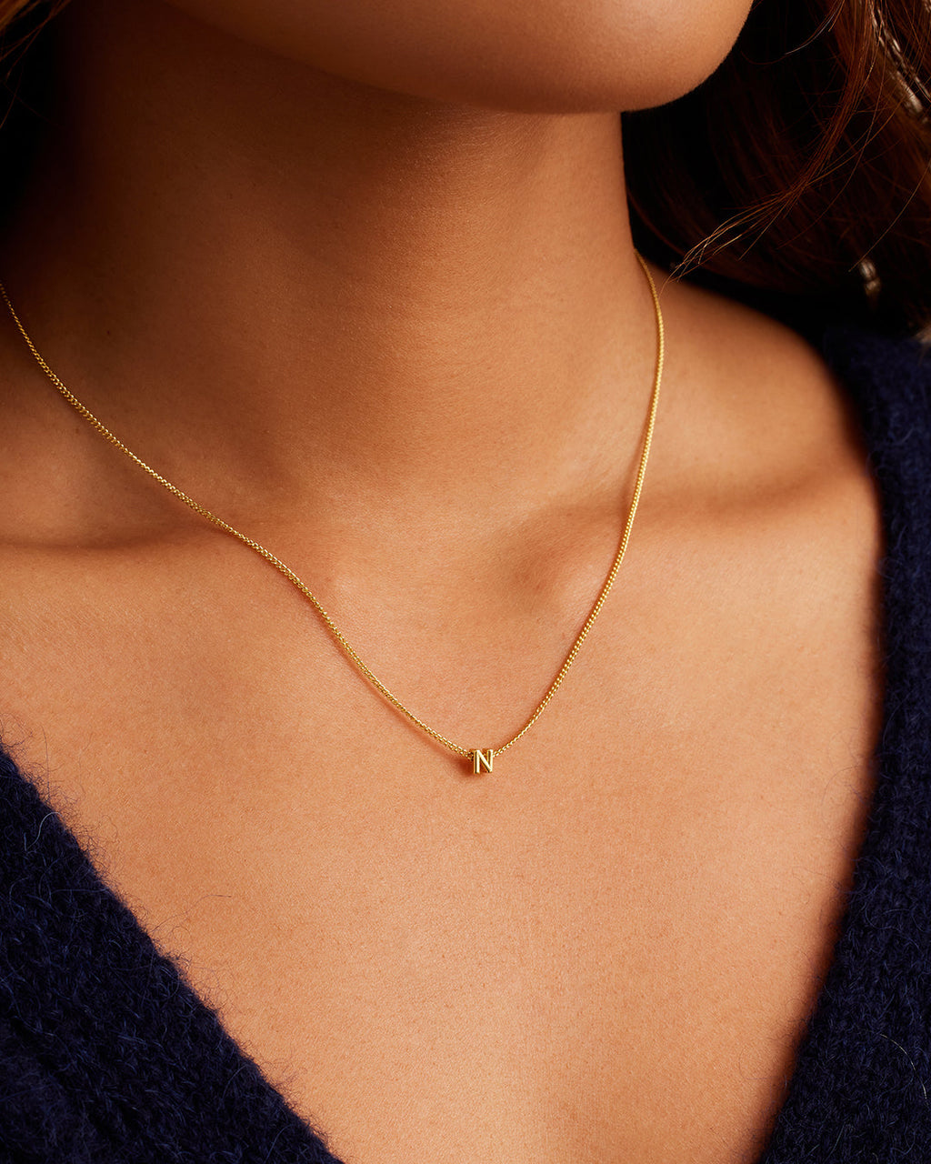 Wilder Mini Alphabet Necklace || option::18K Gold Plated, N
