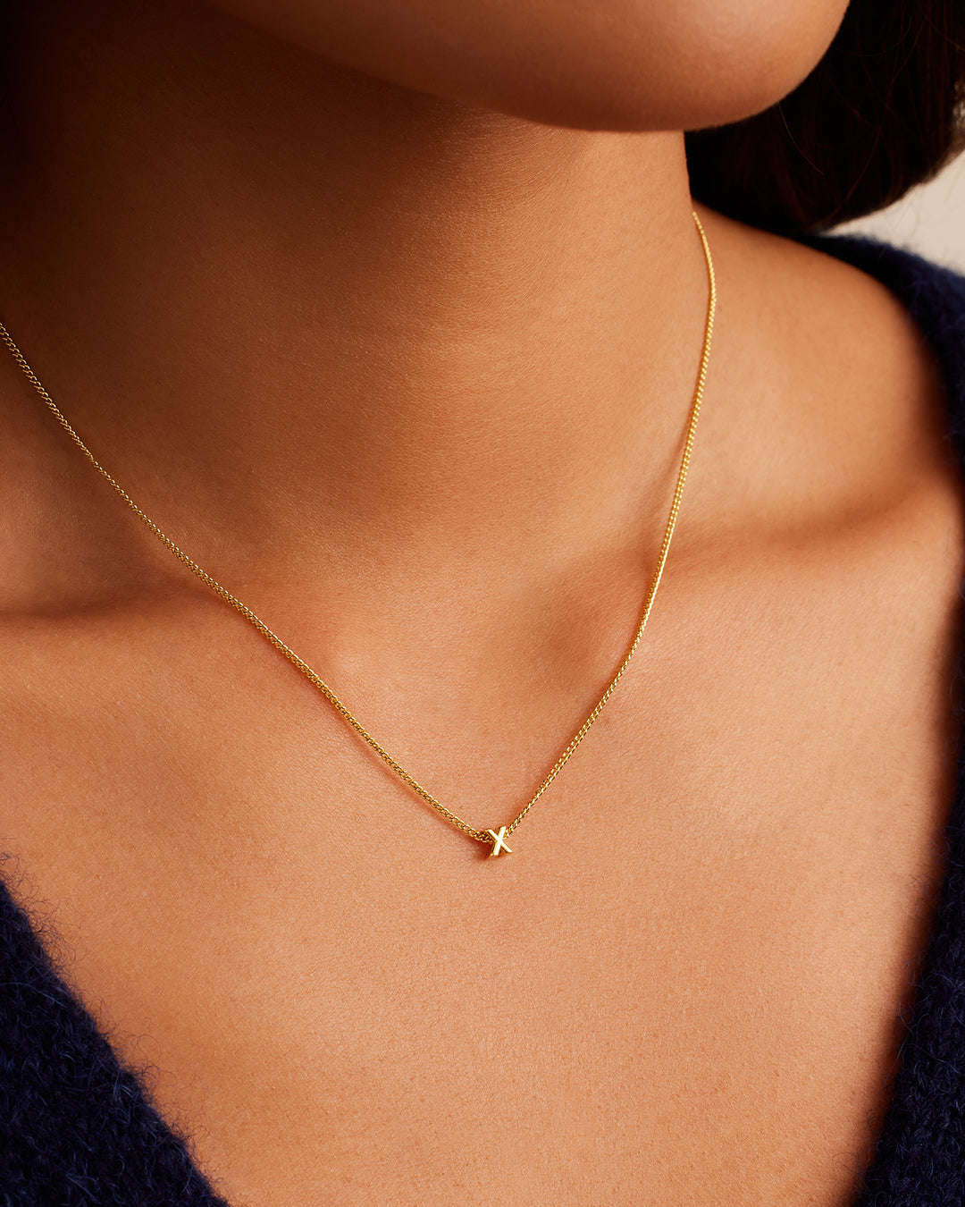 Wilder Mini Alphabet Necklace || option::18K Gold Plated, X
