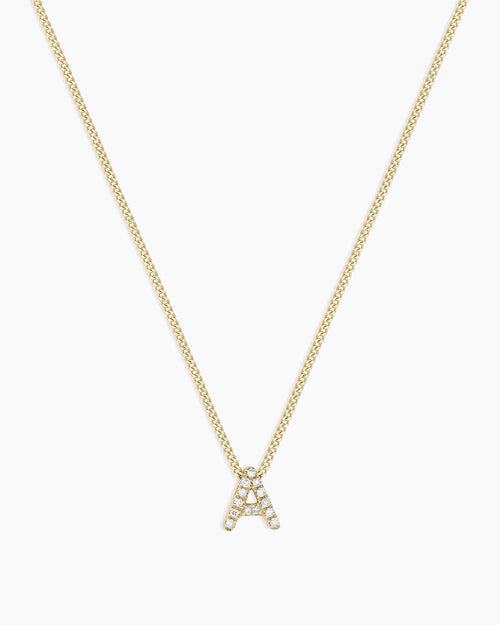 Diamond Alphabet Necklace || option::14K Solid Gold, A