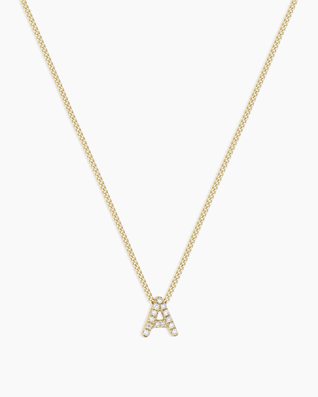 Diamond Alphabet Necklace || option::14K Solid Gold, A