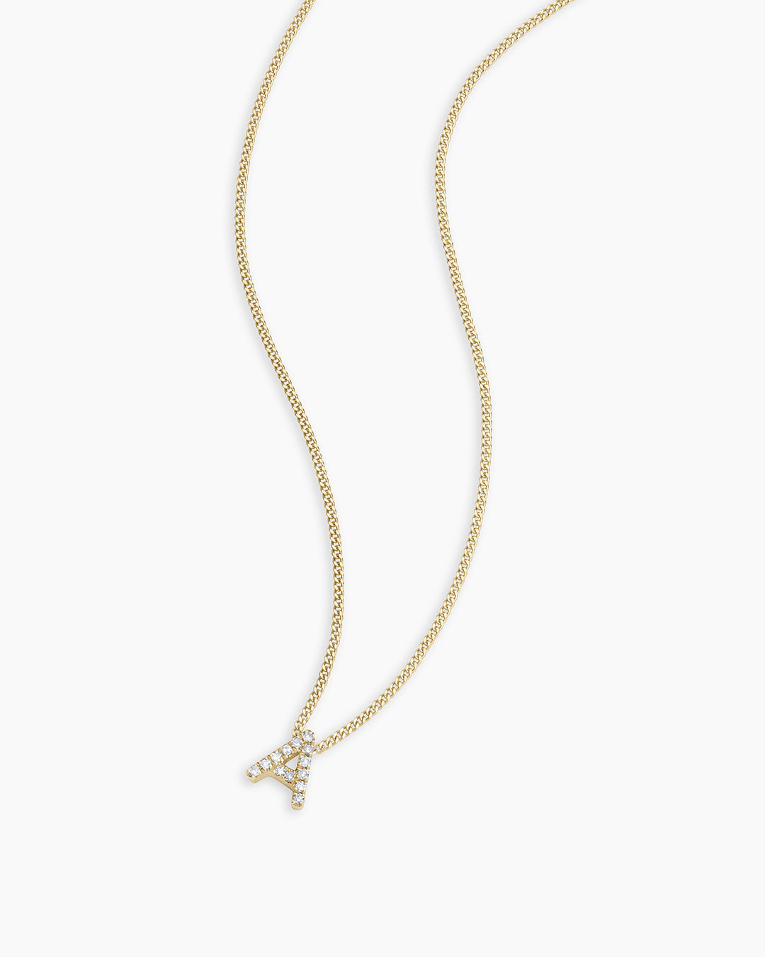 Diamond Alphabet Necklace || option::14K Solid Gold, A