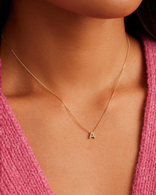 Diamond Alphabet Necklace || option::14K Solid Gold, A