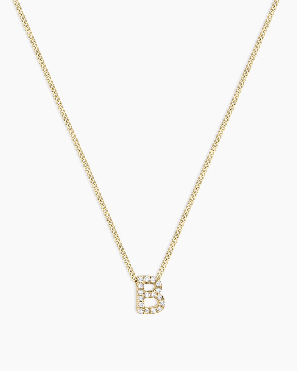 Diamond Alphabet Necklace || option::14K Solid Gold, B