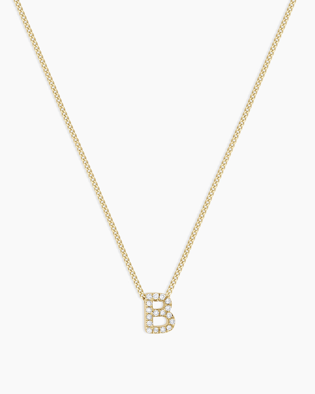 Diamond Alphabet Necklace || option::14K Solid Gold, B