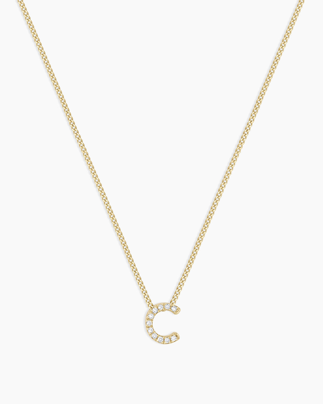 Diamond Alphabet Necklace || option::14K Solid Gold, C