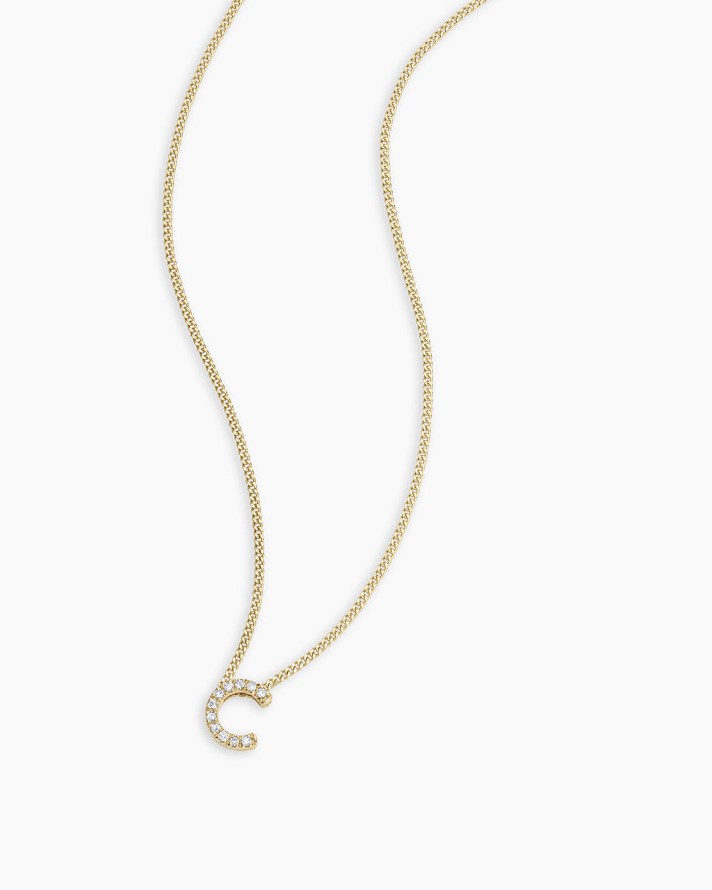 Diamond Alphabet Necklace || option::14K Solid Gold, C