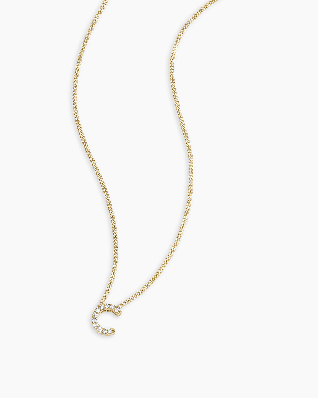 Diamond Alphabet Necklace || option::14K Solid Gold, C
