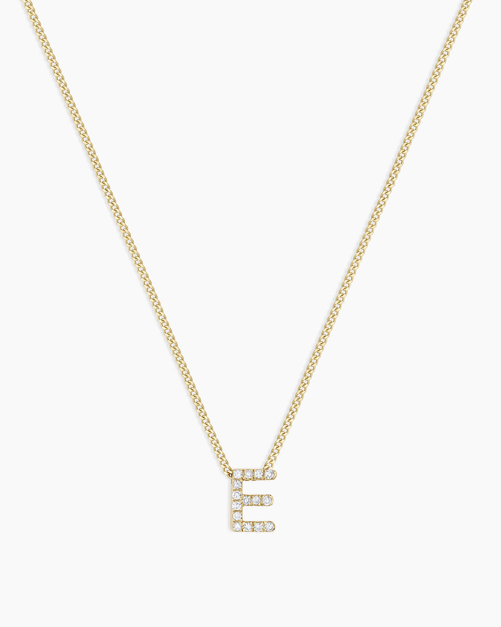 Diamond Alphabet Necklace || option::14K Solid Gold, E
