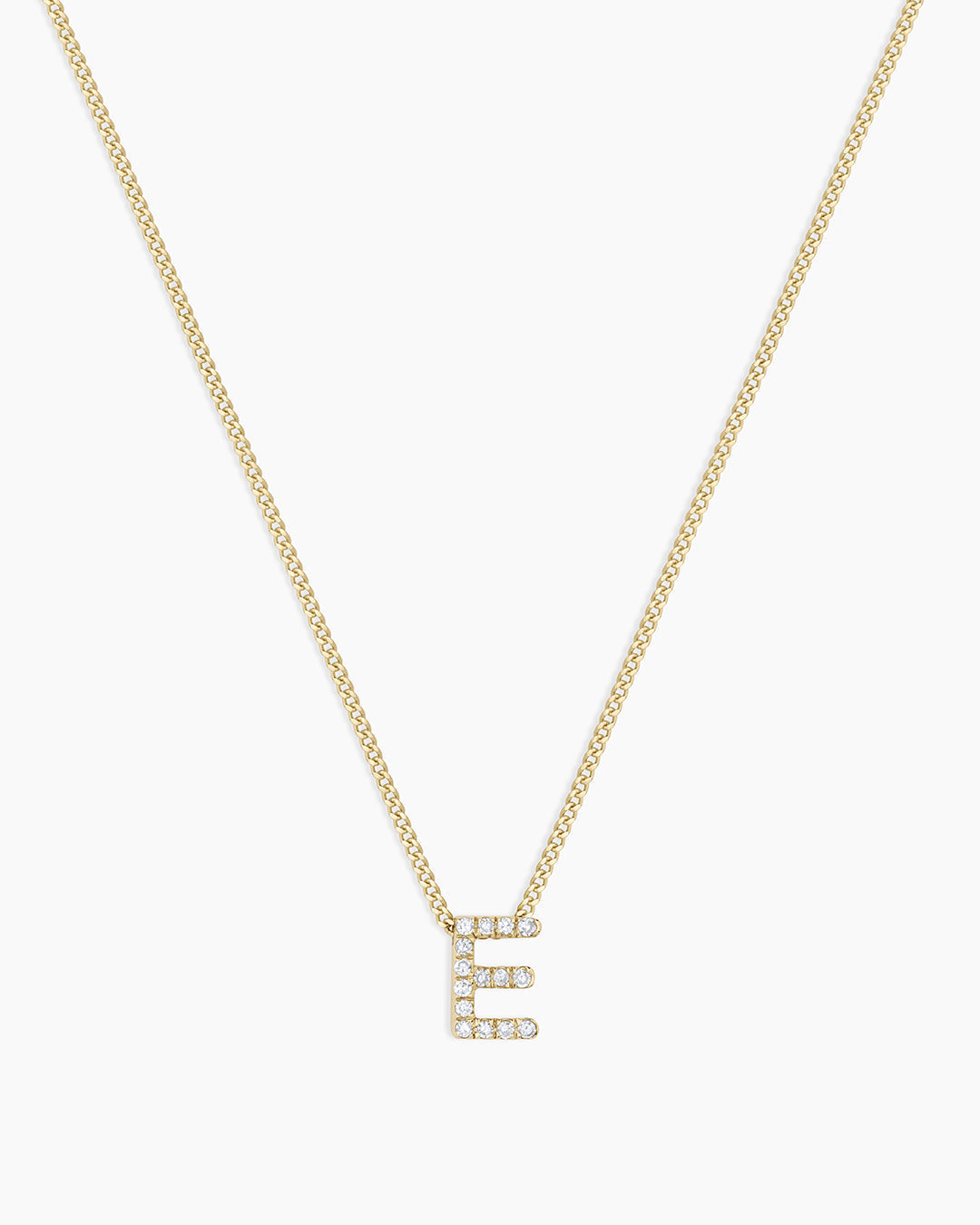 Diamond Alphabet Necklace || option::14K Solid Gold, E