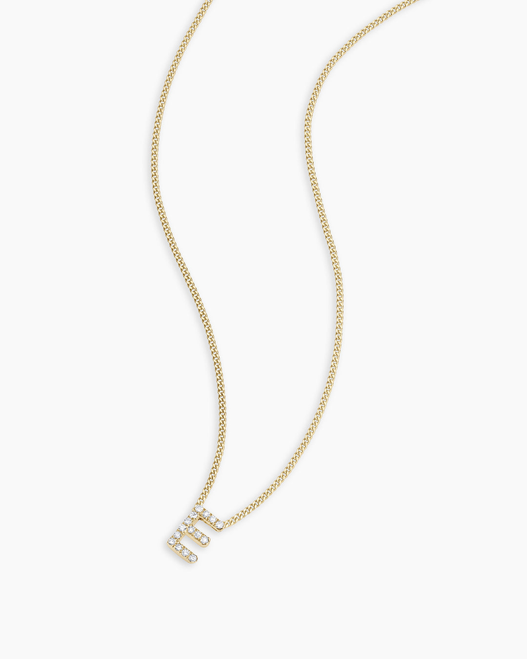 Diamond Alphabet Necklace || option::14K Solid Gold, E