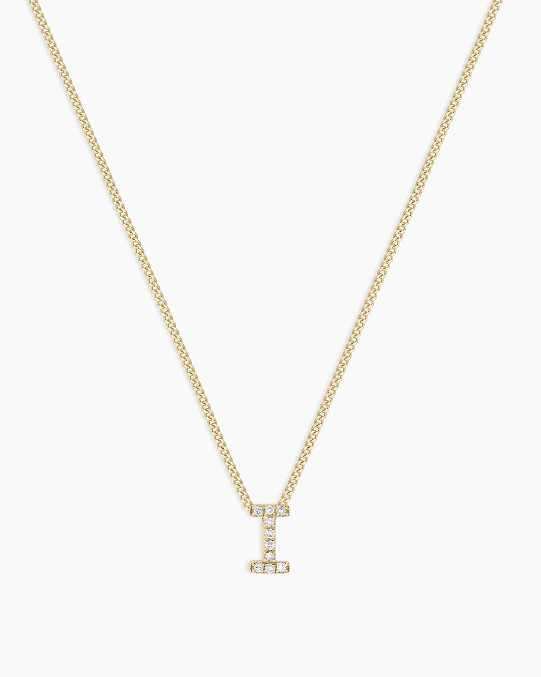 Diamond Alphabet Necklace || option::14K Solid Gold, I