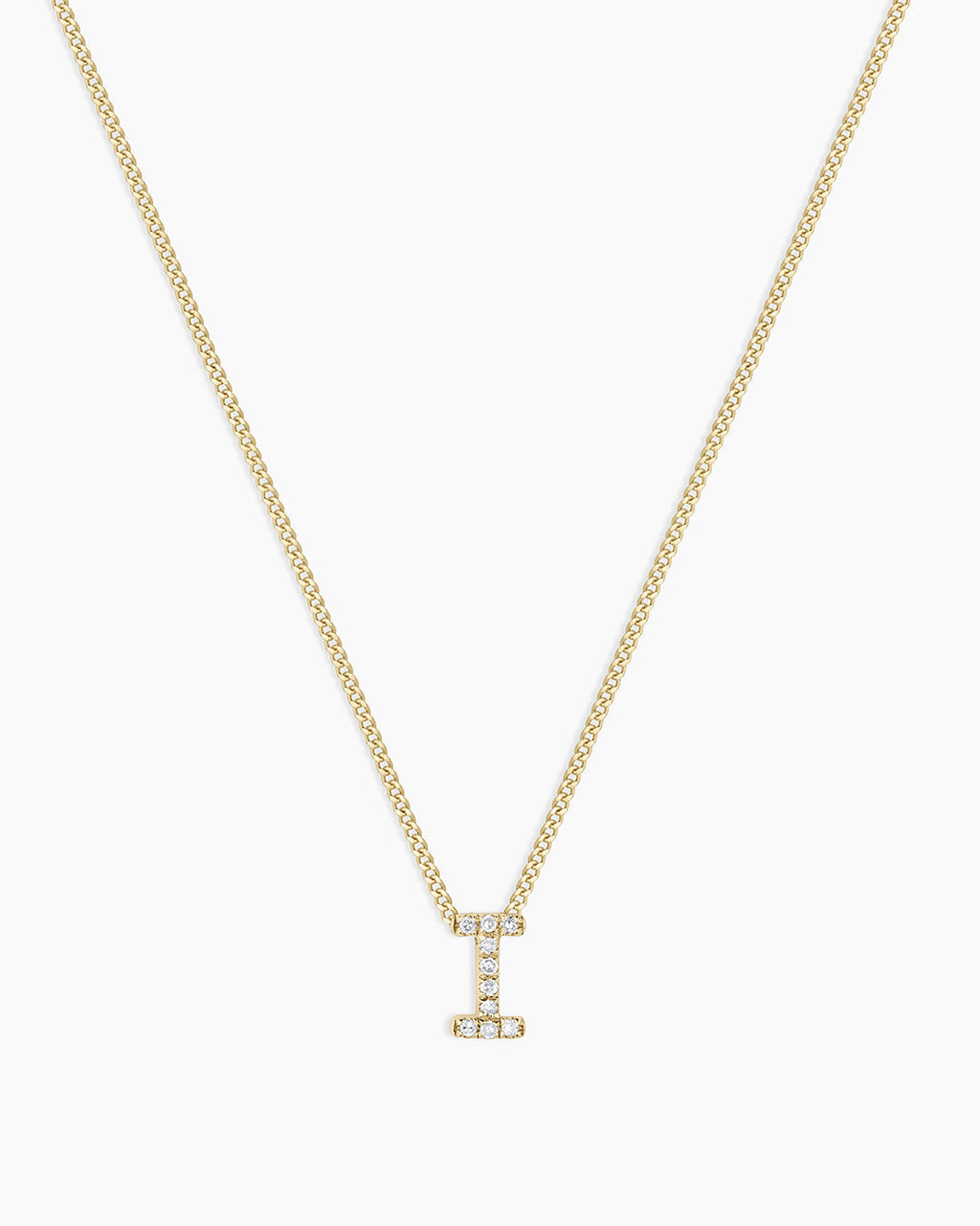 Diamond Alphabet Necklace || option::14K Solid Gold, I