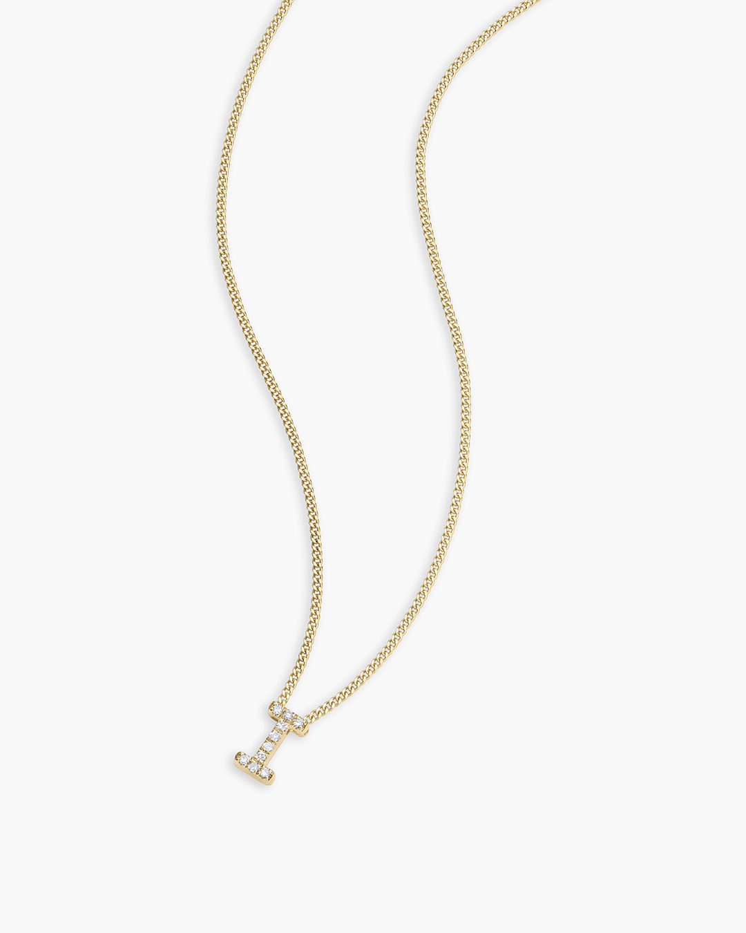 Diamond Alphabet Necklace || option::14K Solid Gold, I