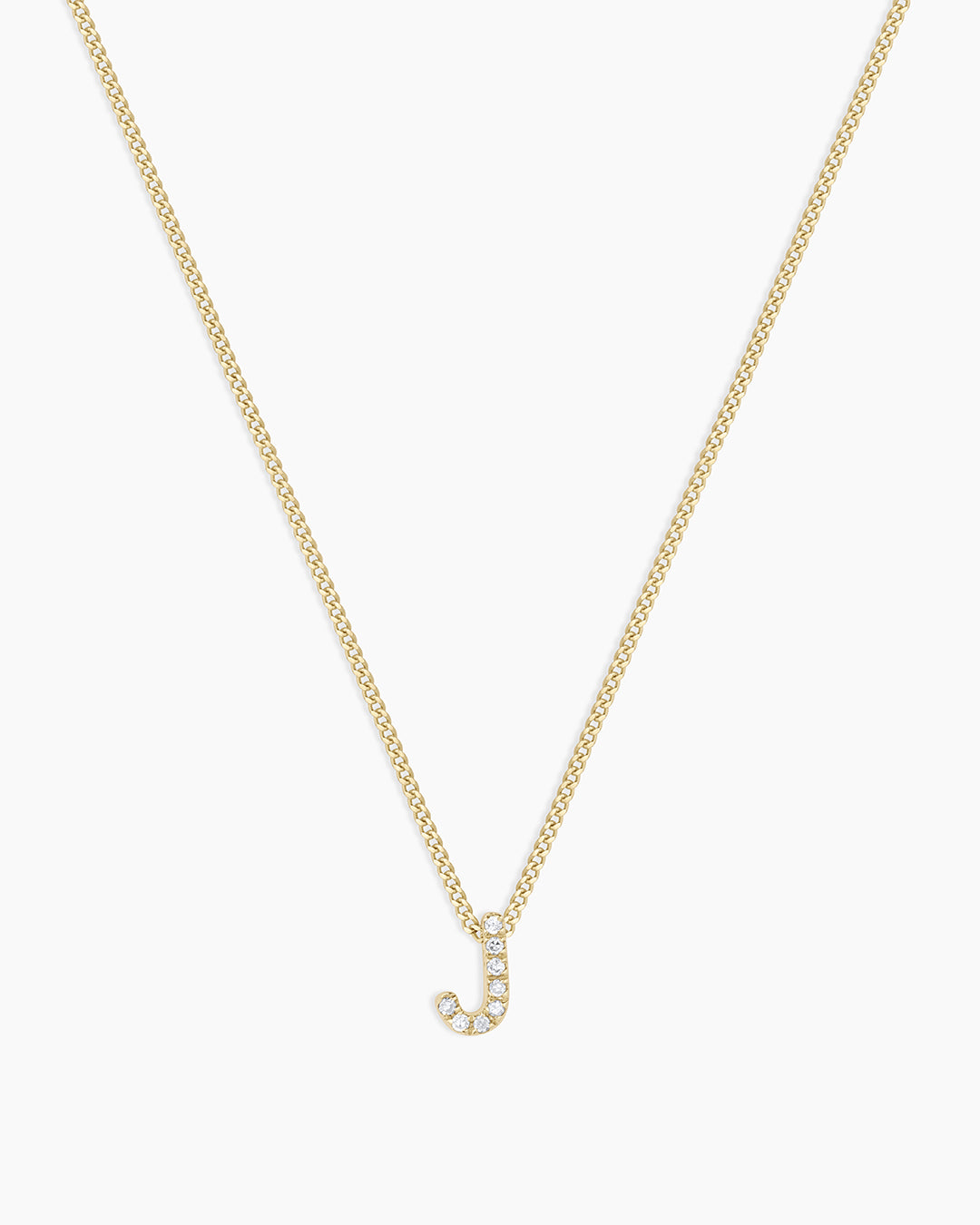 Diamond Alphabet Necklace || option::14K Solid Gold, J