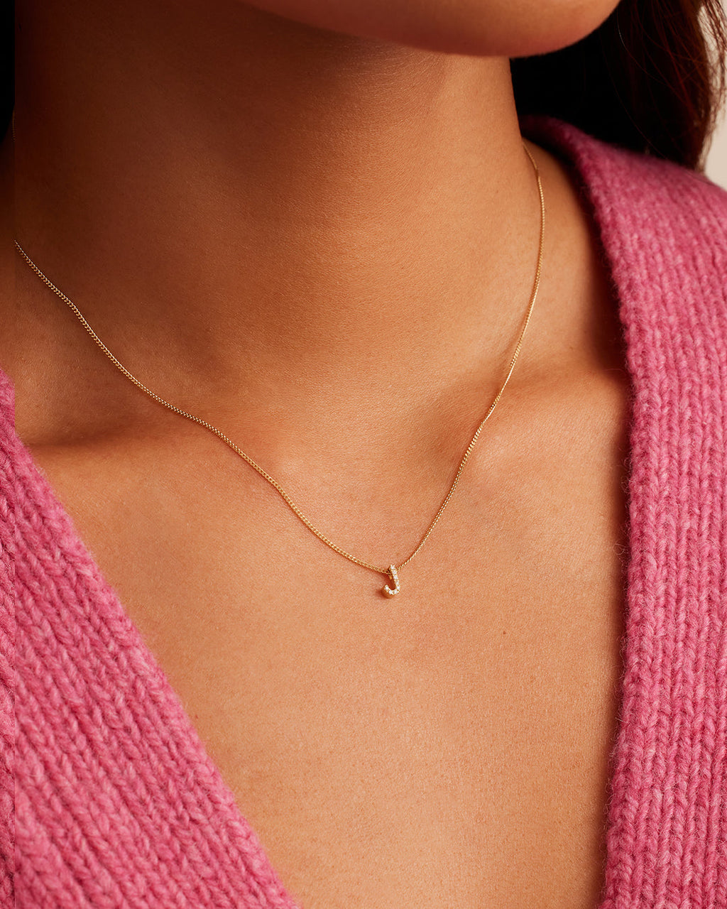 Diamond Alphabet Necklace || option::14K Solid Gold, J