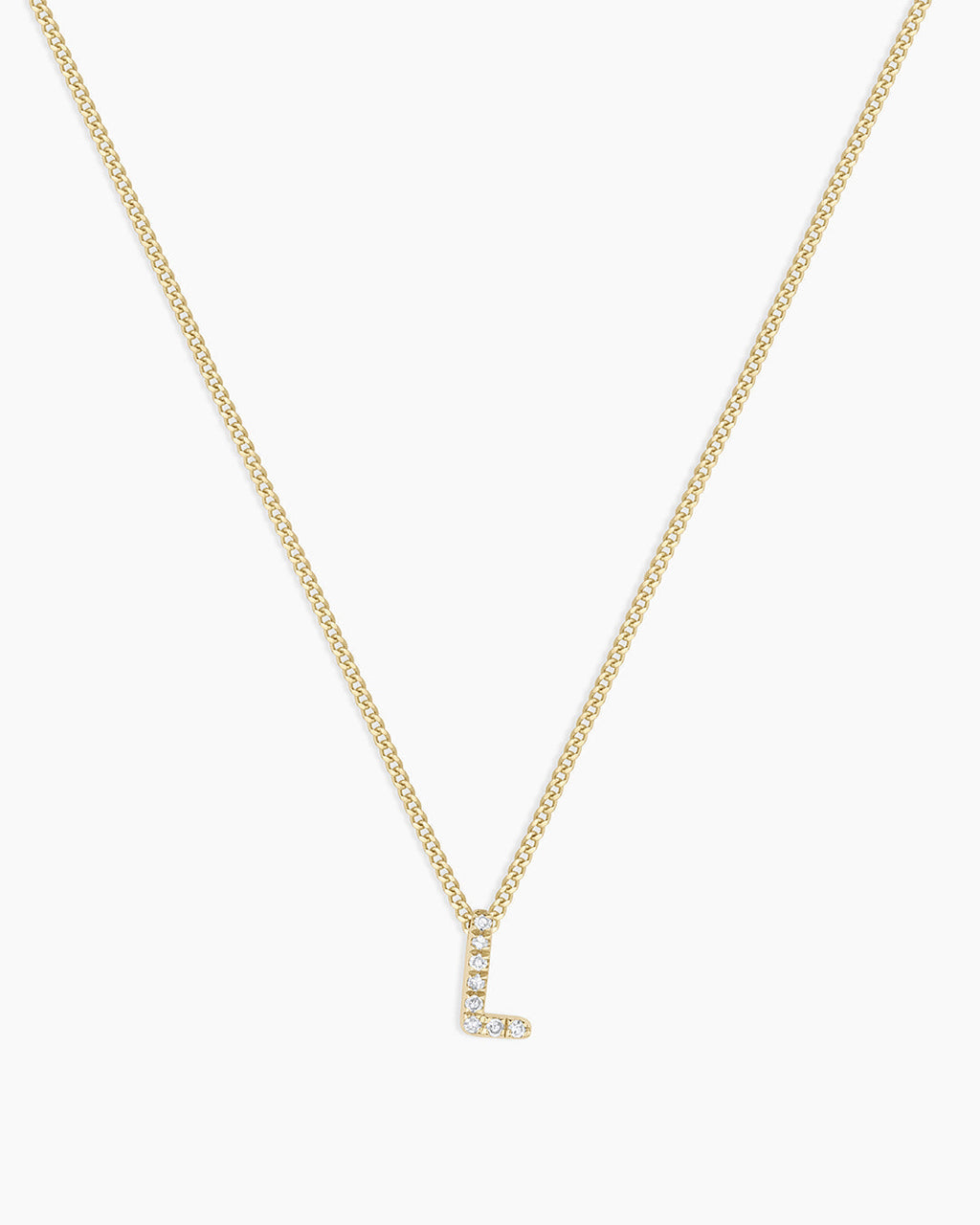 Diamond Alphabet Necklace || option::14K Solid Gold, L