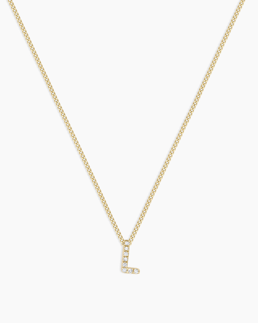 Diamond Alphabet Necklace || option::14K Solid Gold, L