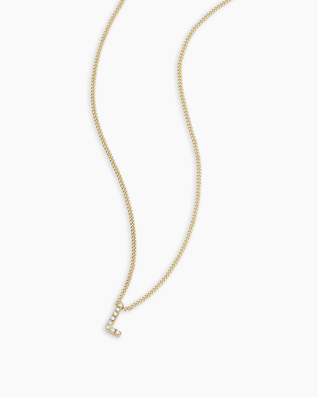 Diamond Alphabet Necklace || option::14K Solid Gold, L