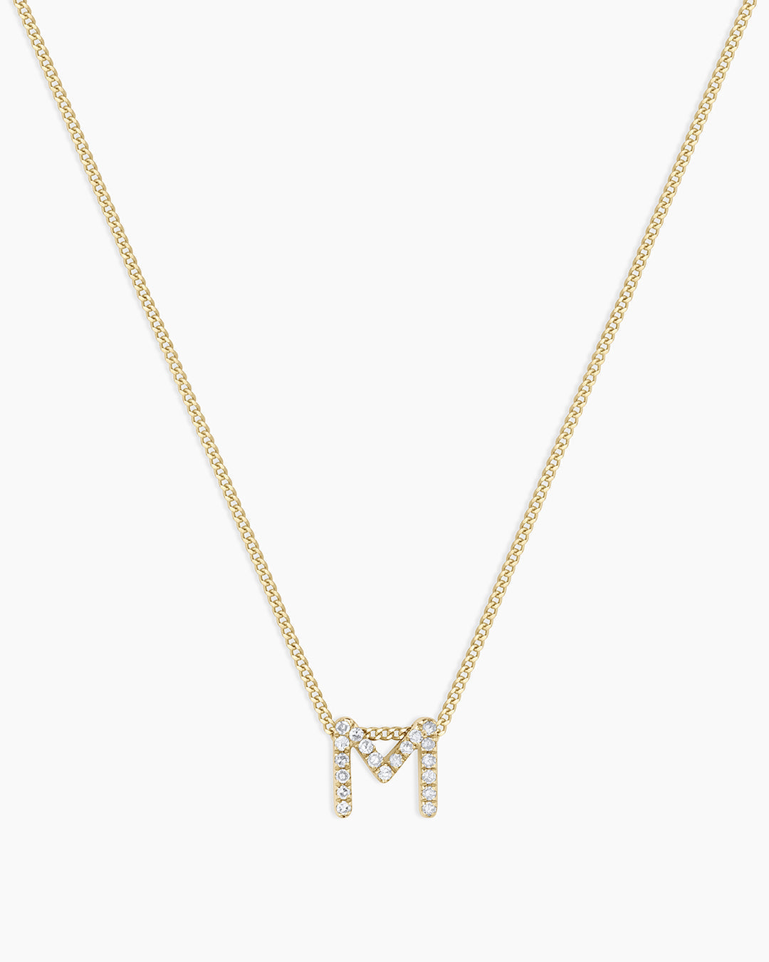 Diamond Alphabet Necklace || option::14K Solid Gold, M