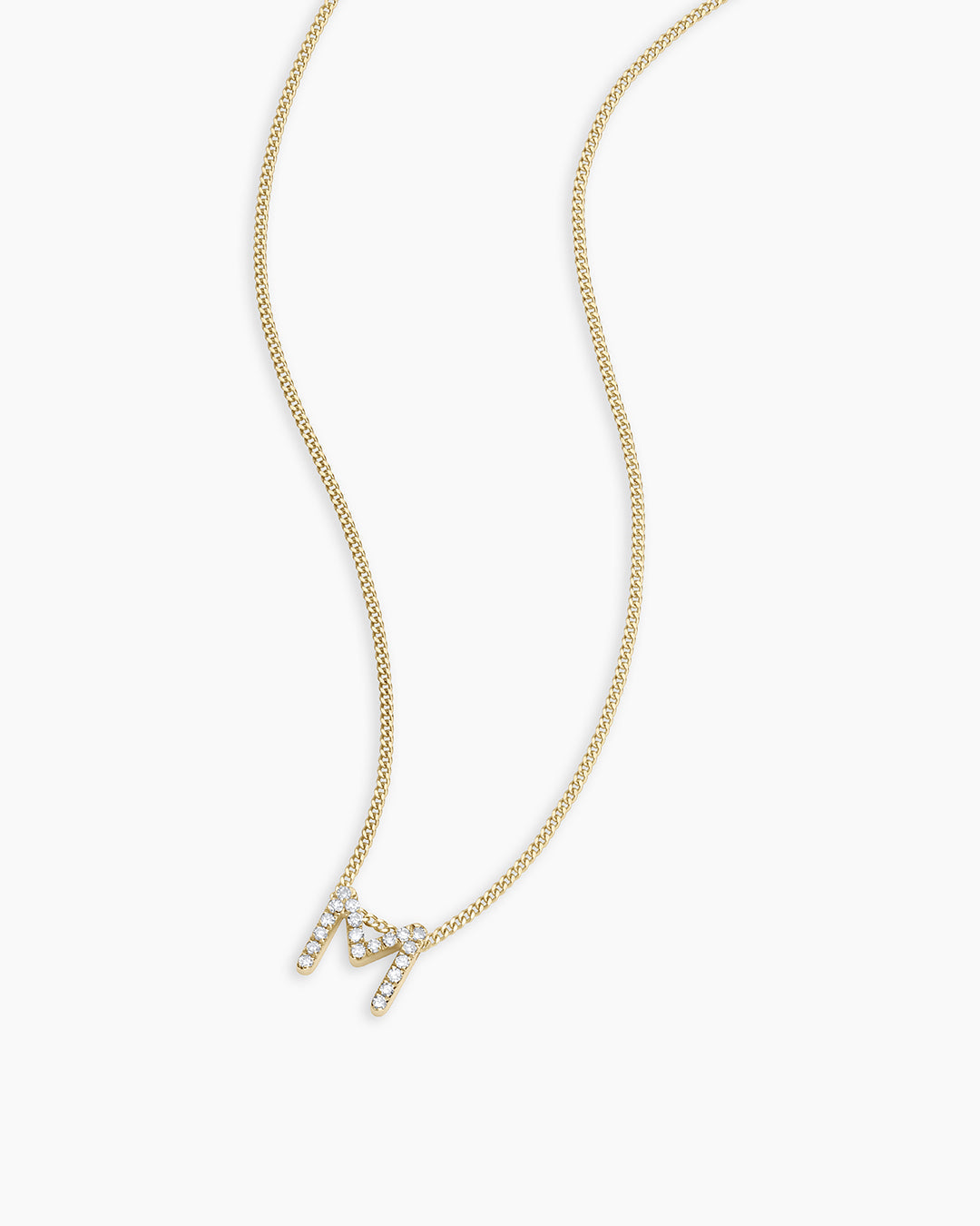 Diamond Alphabet Necklace || option::14K Solid Gold, M