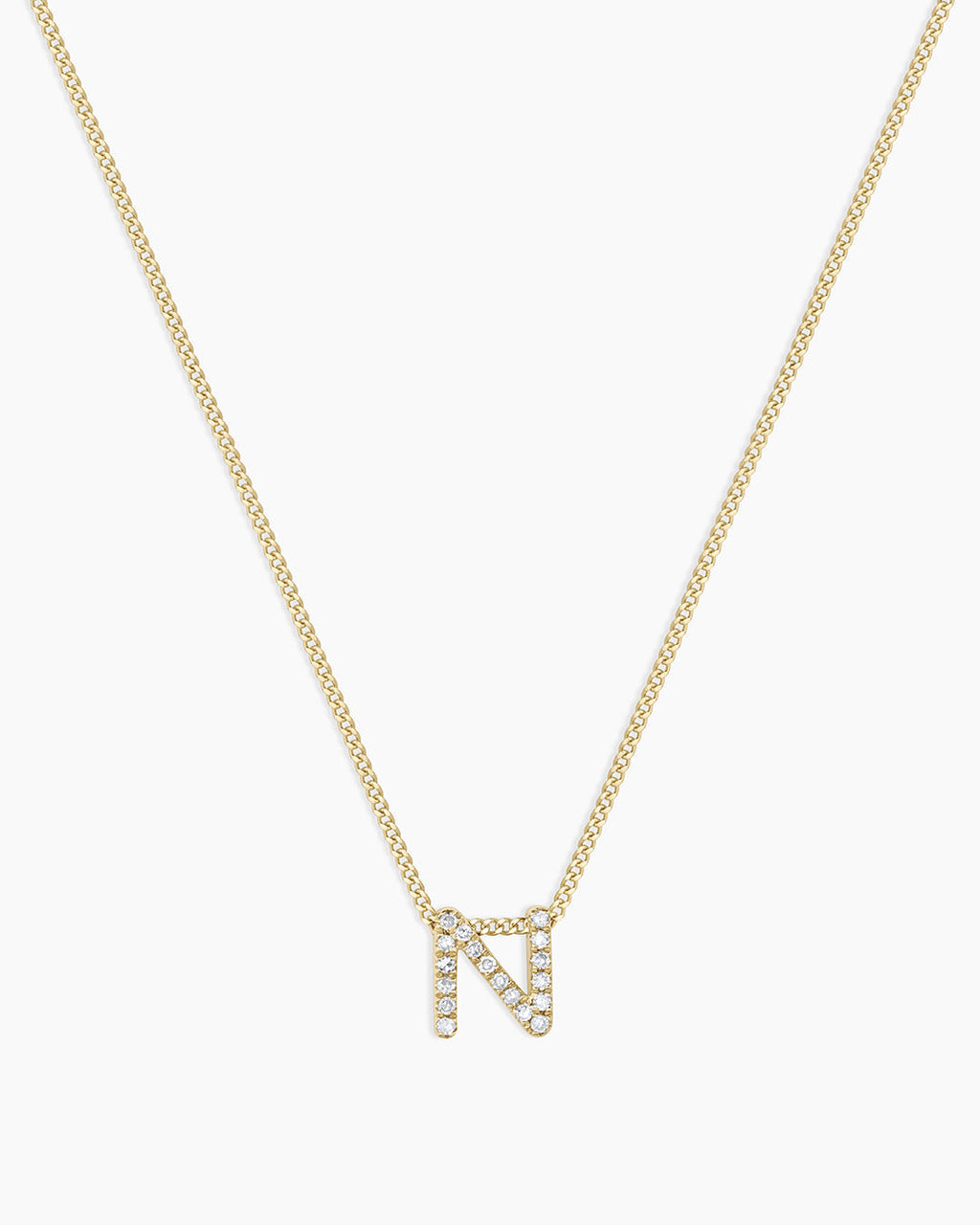 Diamond Alphabet Necklace || option::14K Solid Gold, N