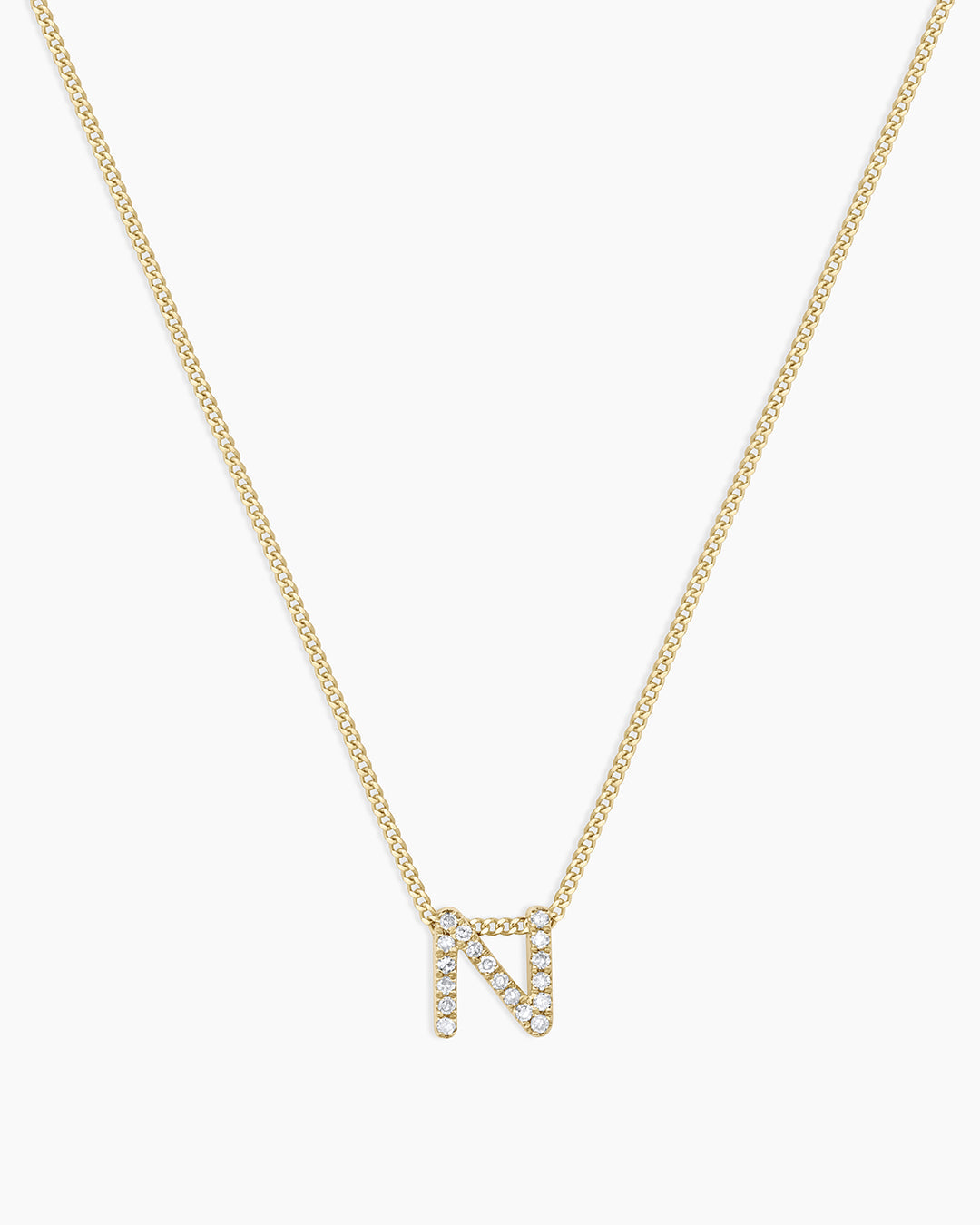 Diamond Alphabet Necklace || option::14K Solid Gold, N