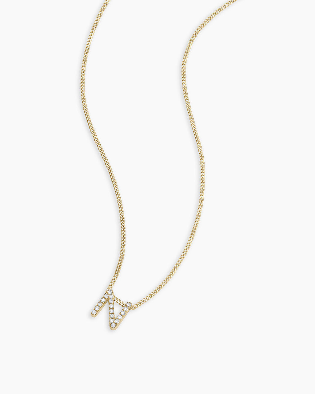 Diamond Alphabet Necklace || option::14K Solid Gold, N