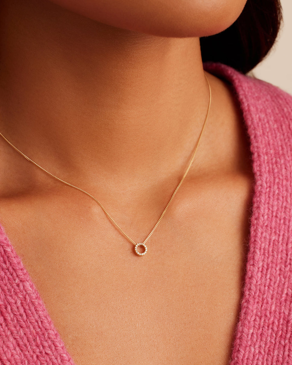 Diamond Alphabet Necklace || option::14K Solid Gold, O