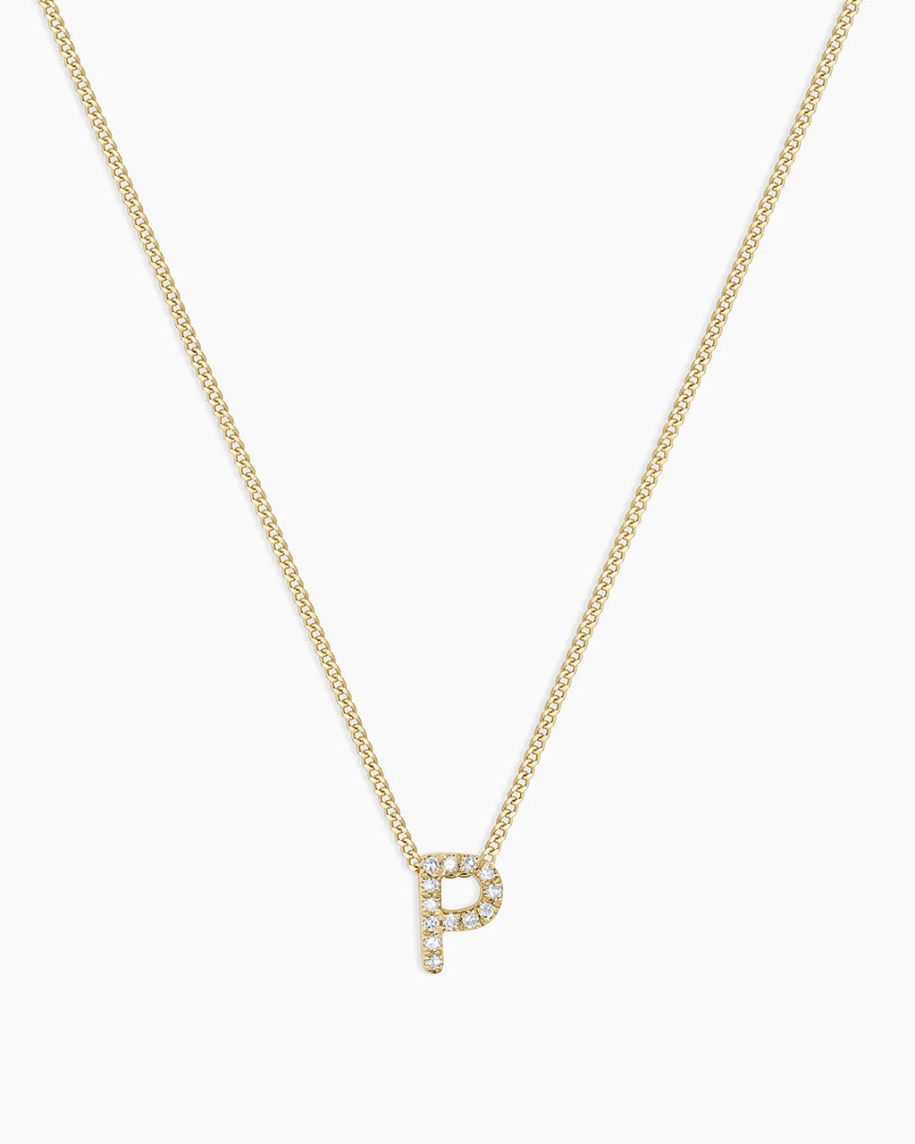 Diamond Alphabet Necklace || option::14K Solid Gold, P