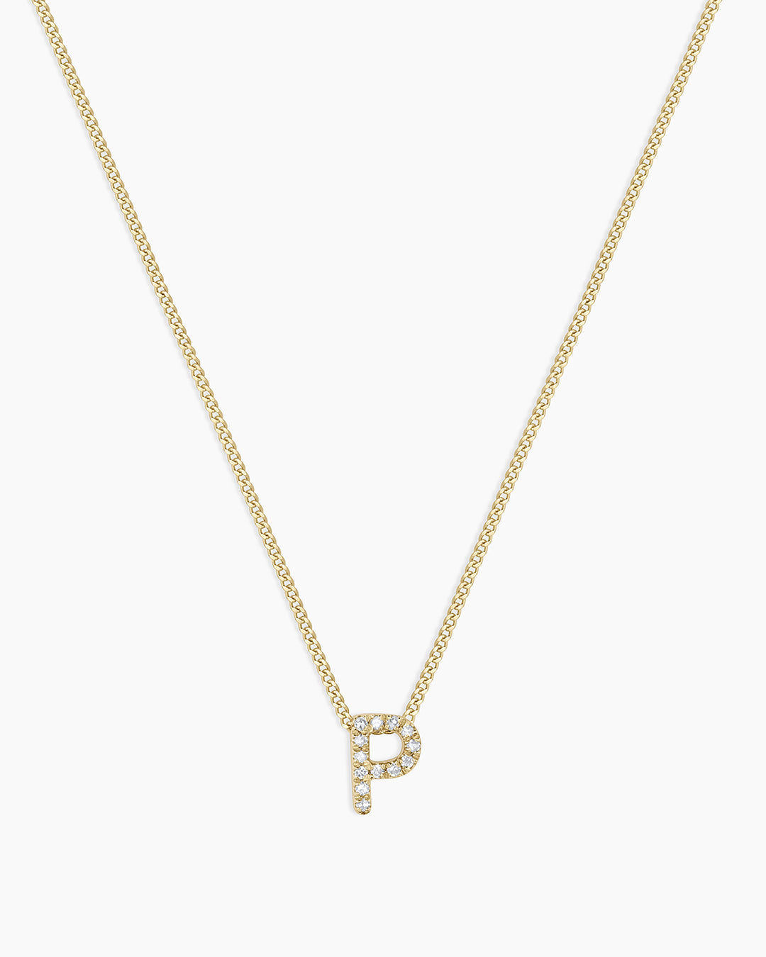 Diamond Alphabet Necklace || option::14K Solid Gold, P