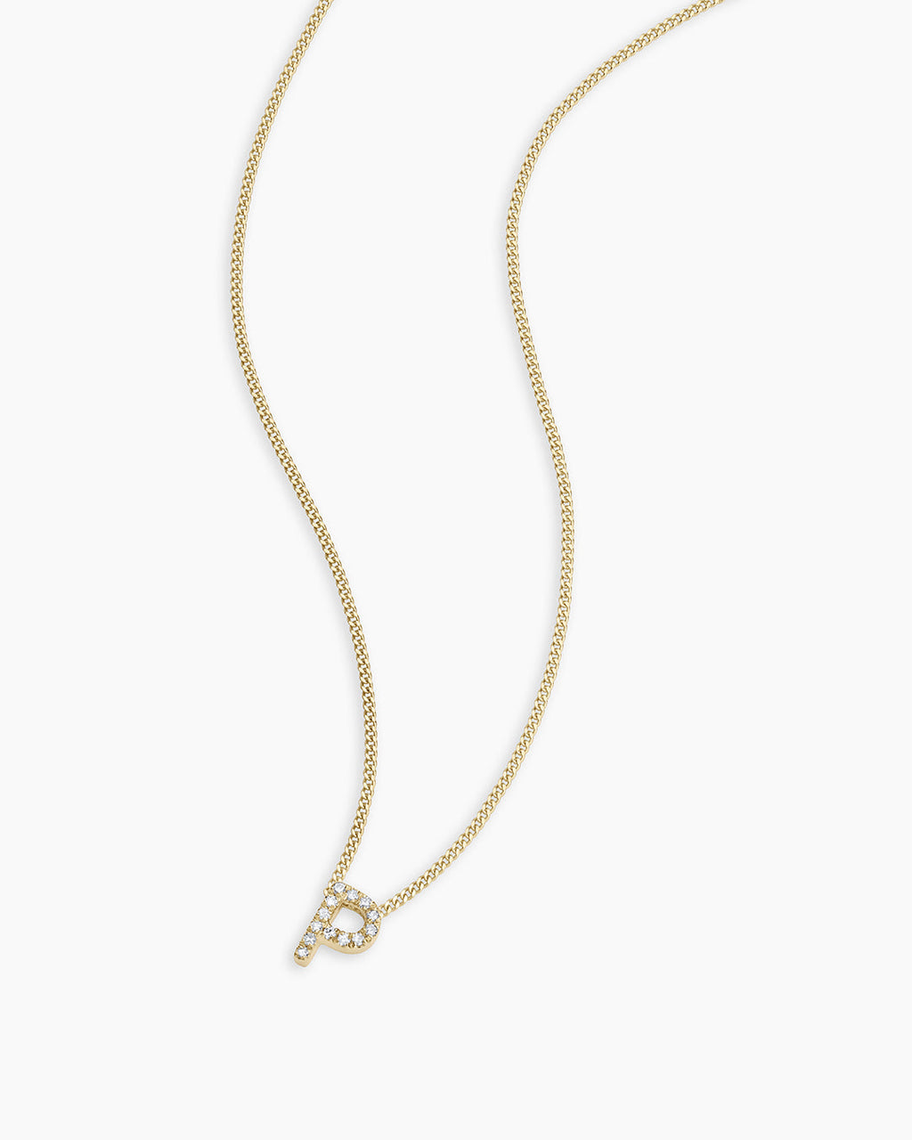 Diamond Alphabet Necklace || option::14K Solid Gold, P