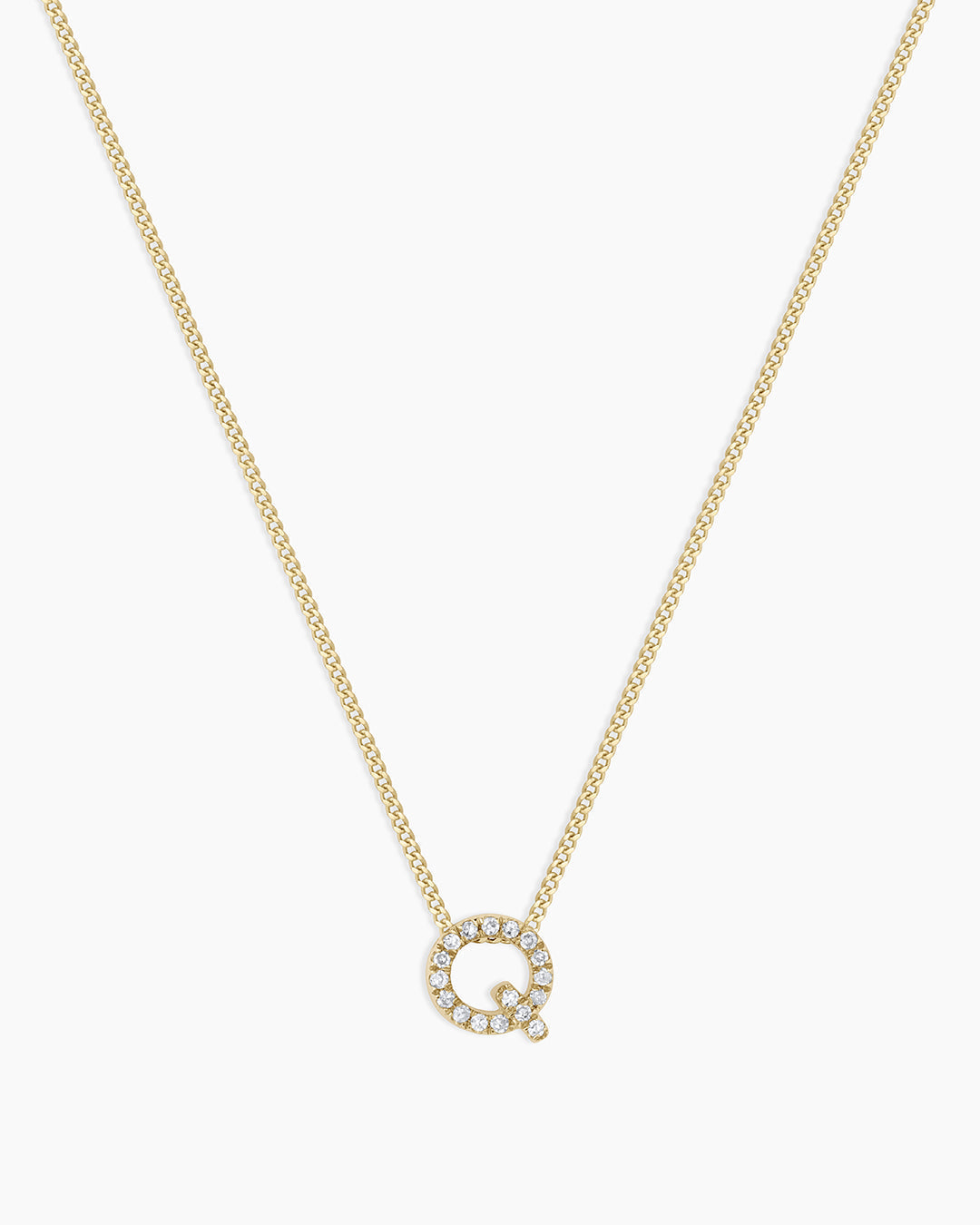 Diamond Alphabet Necklace || option::14K Solid Gold, Q