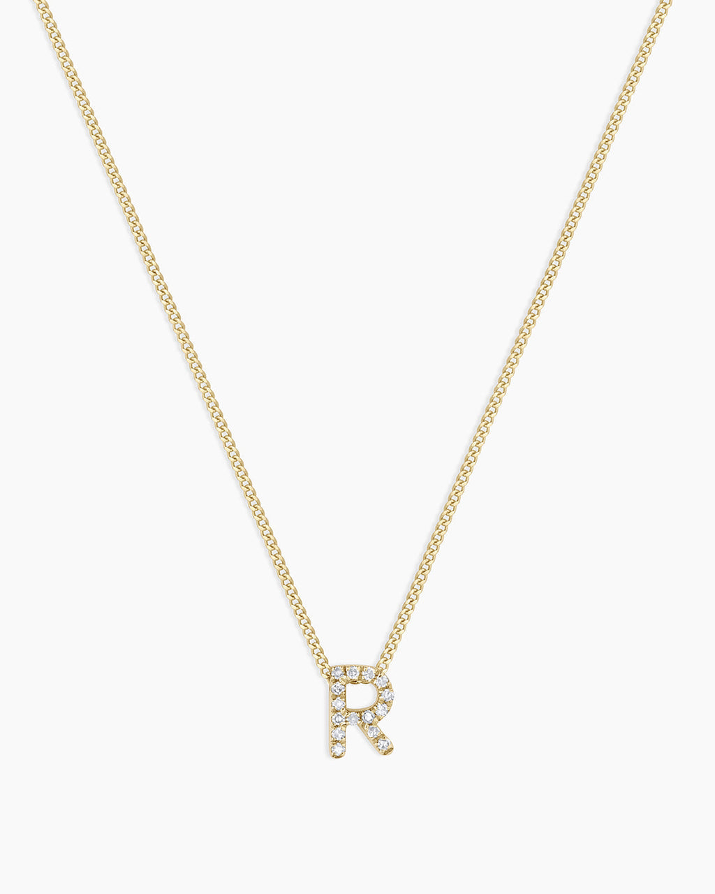 Diamond Alphabet Necklace || option::14K Solid Gold, R