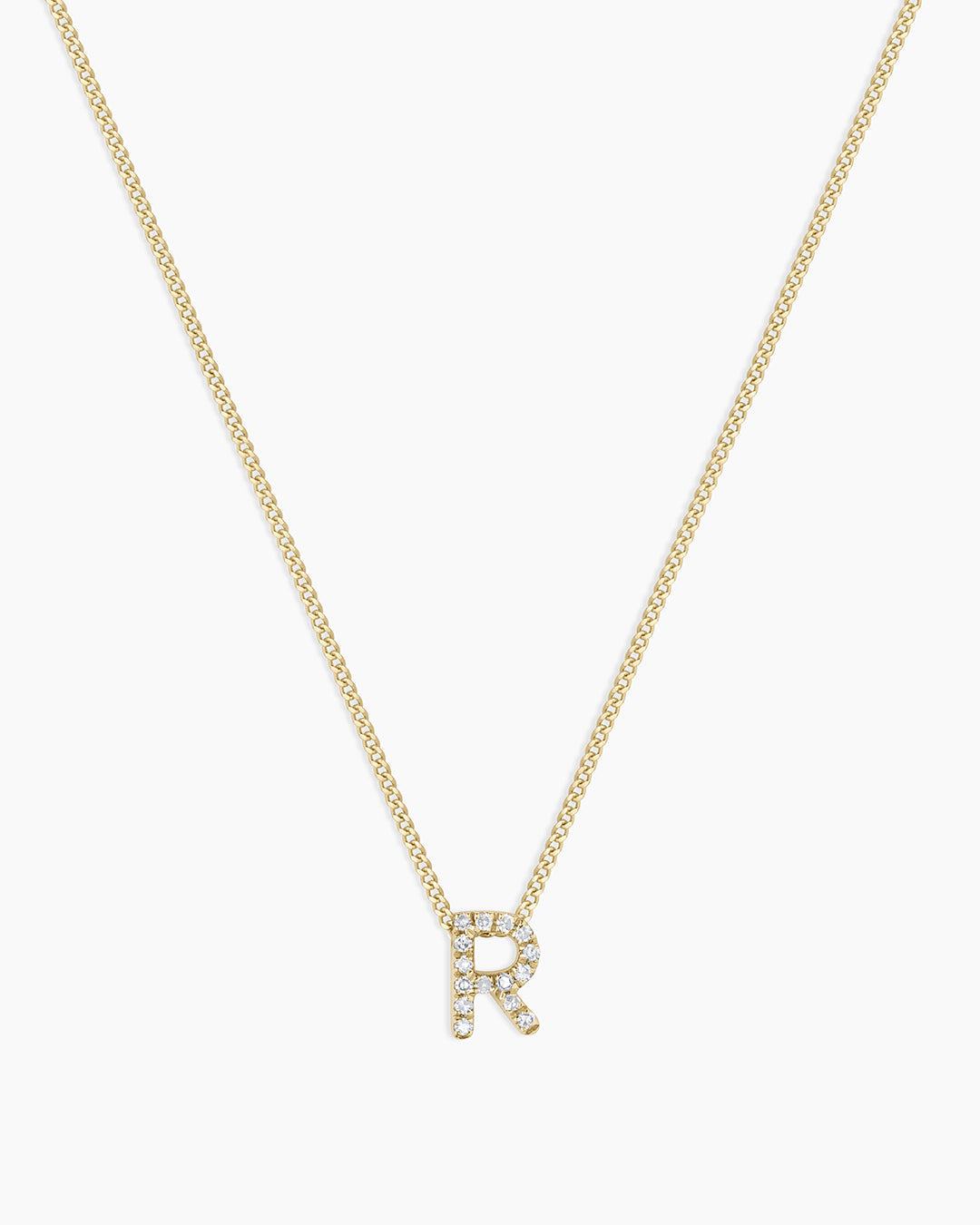 Diamond Alphabet Necklace || option::14K Solid Gold, R