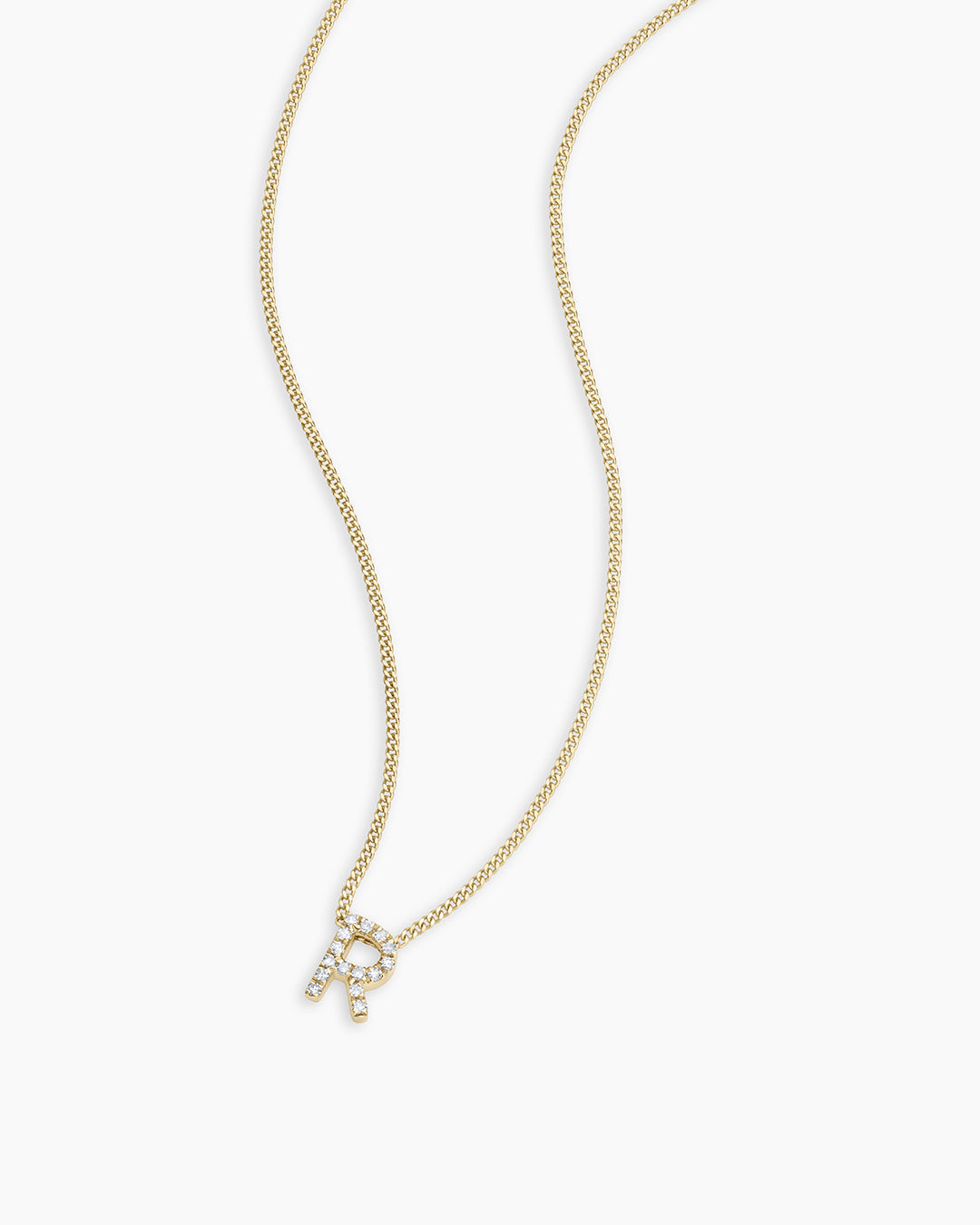 Diamond Alphabet Necklace || option::14K Solid Gold, R