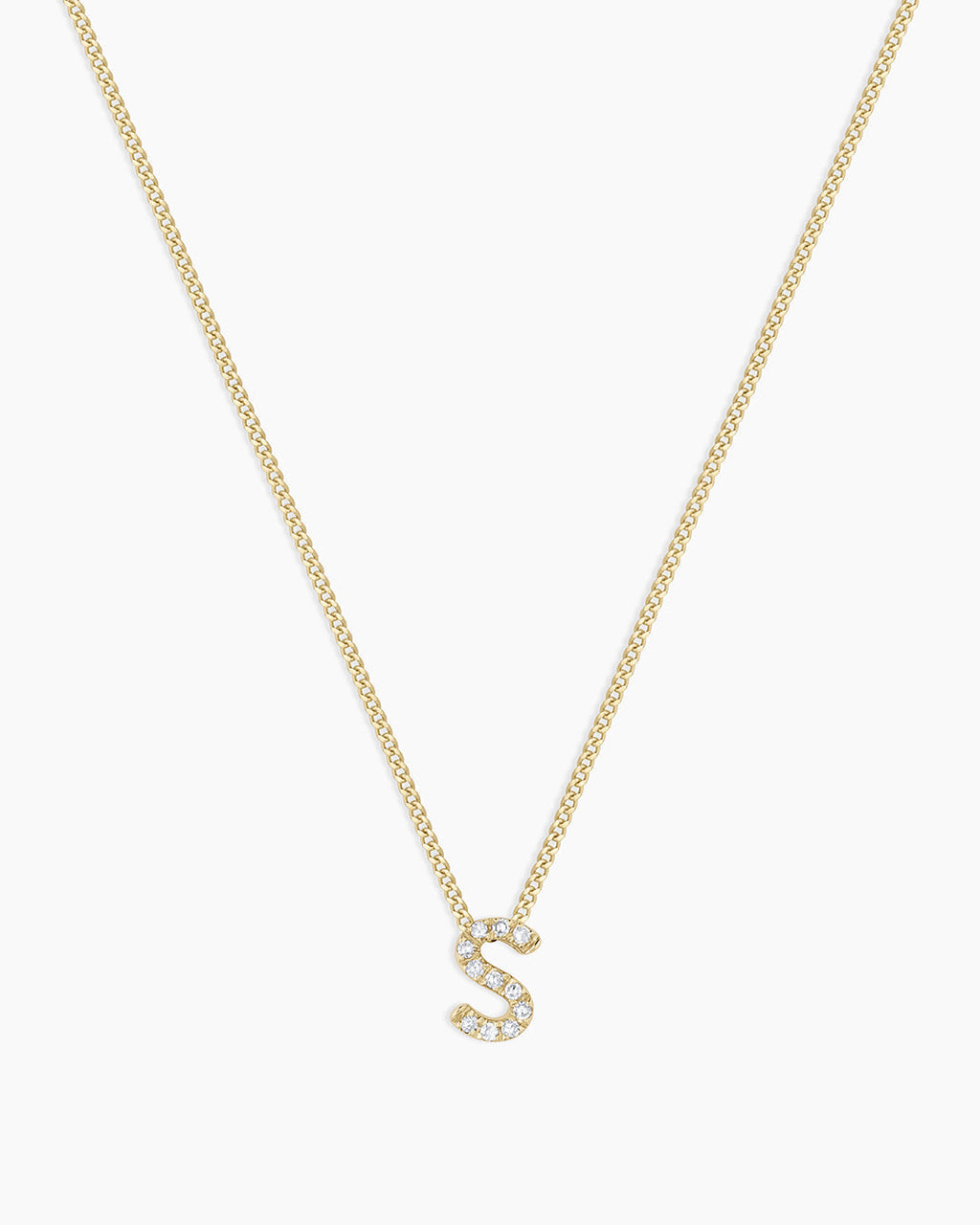 Diamond Alphabet Necklace || option::14K Solid Gold, S