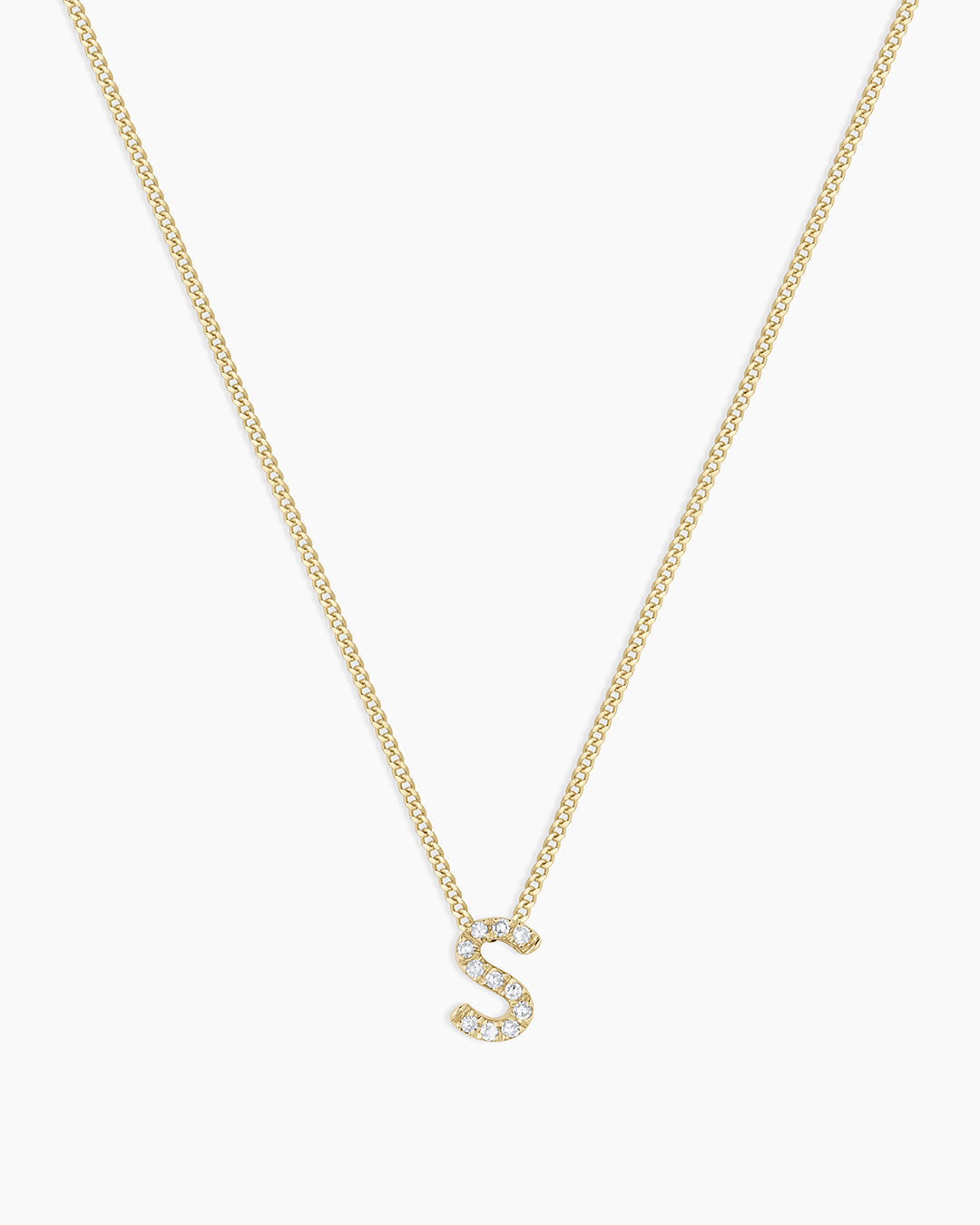 Diamond Alphabet Necklace || option::14K Solid Gold, S