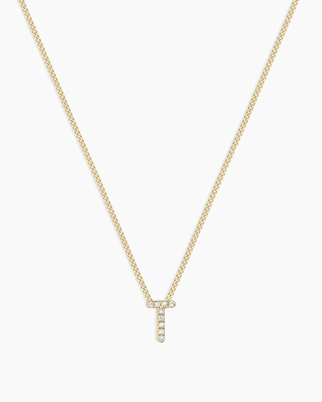 Diamond Alphabet Necklace || option::14K Solid Gold, T