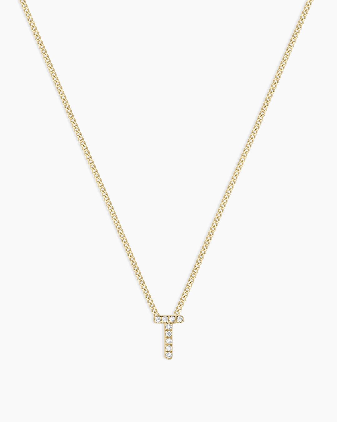 Diamond Alphabet Necklace || option::14K Solid Gold, T