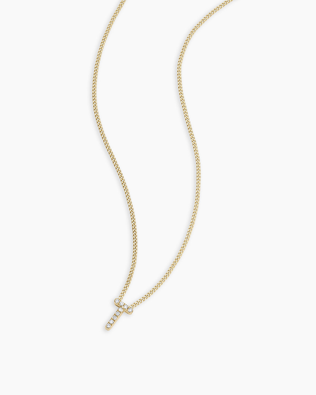 Diamond Alphabet Necklace || option::14K Solid Gold, T