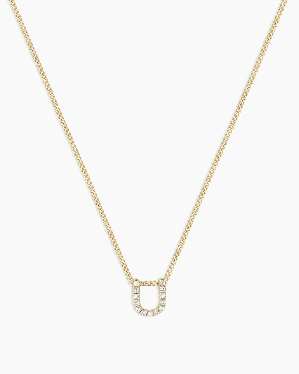 Diamond Alphabet Necklace || option::14K Solid Gold, U